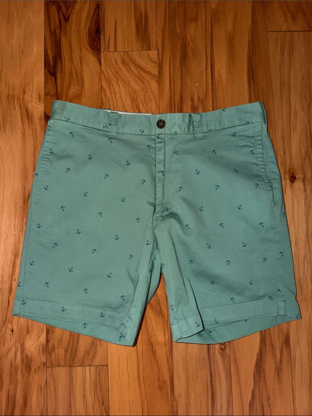 J.Crew Men's Anchor-Print Mint/Sage Green Chino Shorts Size 31